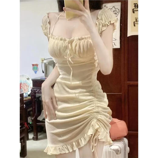 糜岚（MieLanat）夜场性感女装显瘦夜店性感连衣裙洗浴按摩短裙连衣裙技师工作服 如图杏色 M (95-110斤)