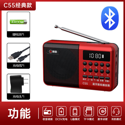 Langyun Radio Elderly Charging Card Plug-in U Disk Multifunctional Mini Bluetooth Small Speaker FM Broadcasting Semiconductor Convenient Walkman Storytelling Machine Singing Opera Player China Red Standard Bluetooth Version + Charger