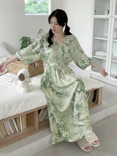 斐莉玥2024年新款棉绸睡裙女长裙到脚踝可外穿连衣裙有口袋 可调节长裙温柔紫 均码 13590-180斤