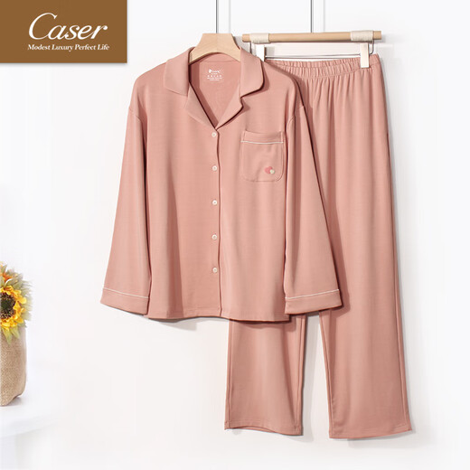 caser凯撒女磨绒家居服春秋冬羊绒蛋白翻领长袖长裤睡衣BI51-3886 丝绒红 3XL 175
