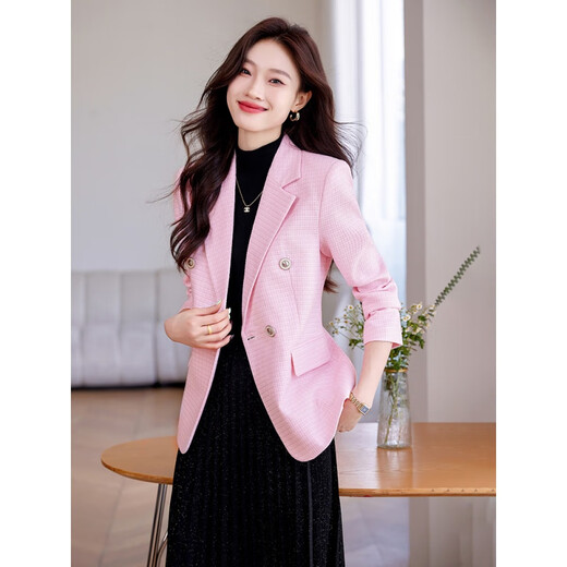 Purple Charming Plaid Small Suit Jacket Women's Spring and Autumn 2025 New High-end Casual All-match Small Suit Age Reduction Top Pink Small Suit M (Recommended 95-105 Jin Jin equals 0.5 kg)