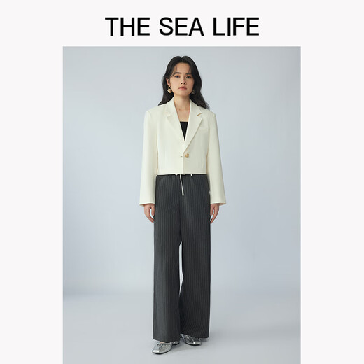 THE SEA LIFE休闲西装女2025春新款女装正肩一粒扣枪驳领西装外套15253 白桦色 S