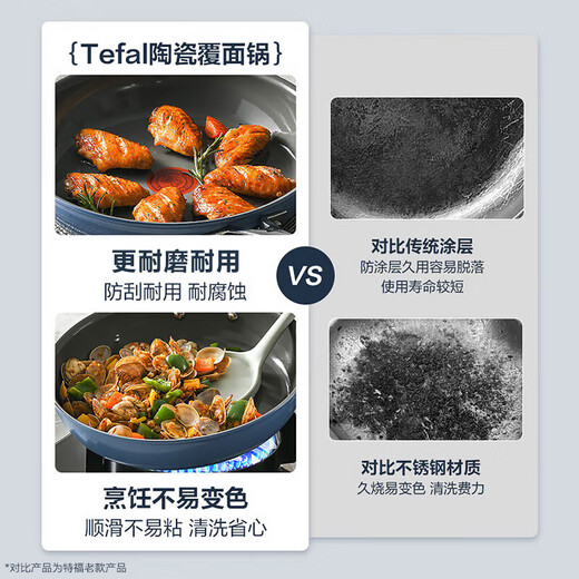 Tefal ceramic-coated 0-fluorine coating kitchen pot set, complete kitchen pot household combination set, cooking utensils, milk pot + soup pot, 2-piece set