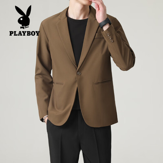 Playboy (PLAYBOY) non-iron shoulder pad small suit men's jacket spring and autumn Korean style loose business style casual suit top black M