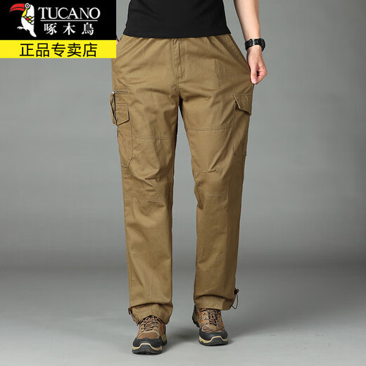 Pantalones de trabajo de pájaros carpinteros (Tucano) para hombres Algodón de algodón puro Summer Nuevo estilo de mediana edad y jóvenes pantalones heterosexuales heterosexuales para hombres al aire libre pantalones para hombres resistentes al desgaste al aire libre J18 piezas individuales de color verde oscuro XL alrededor de 140-160Jin [Jin equivale a 0.5 kg]
