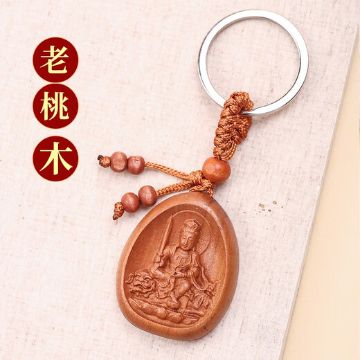 Zunmengpo natural peach wood natal Buddha keychain ebony twelve zodiac car key chain pendant 2025 zodiac sign is ox and tiger-peach wood void hidden bodhisattva