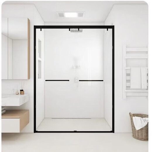 Customized extremely narrow straight-shaped space aluminum shower room dry and wet separation bathroom glass partition bathroom sliding door ultra-narrow frame aluminum 1 fixed 1 mobile