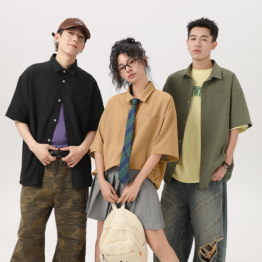 回力冰丝衬衫男青少年高级感穿搭速干薄外套男生夏季大码男士翻领短袖 【冰丝凉感】军绿(纯色) XL 180(建议140斤-160斤左右)