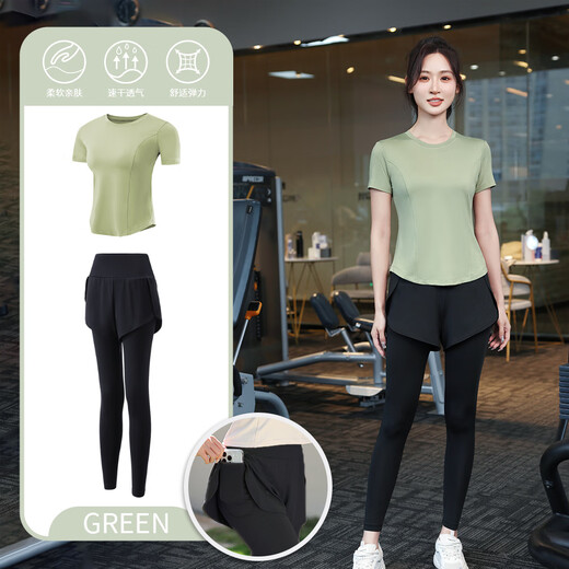 Fluniyu Sports Suit Women's Running Breathable Quick-Drying Fitness Wear Summer Yoga Wear Pilates Training Wear Black Short Sleeve Two-piece Set (Black Pants) XL Recommended Weight 112-128 Jin Jin equals 0.5 kg