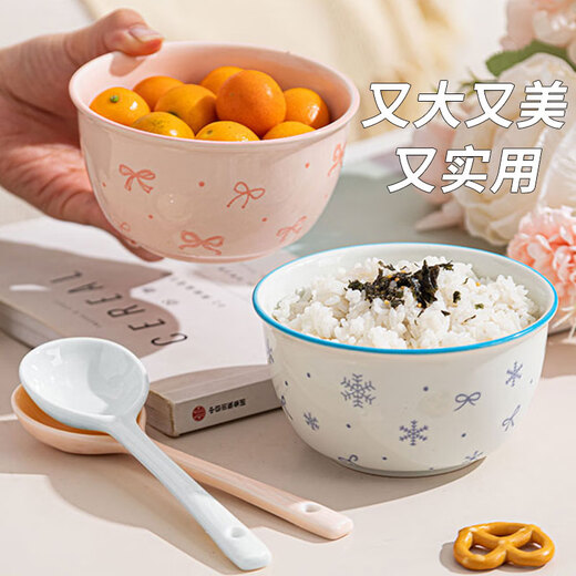 Everyday low price, new underglaze color ceramic bowl and tableware set, girlish ins style ceramic bowl and spoon, 99% people choose dreamy pink and blue two bowls and two spoons