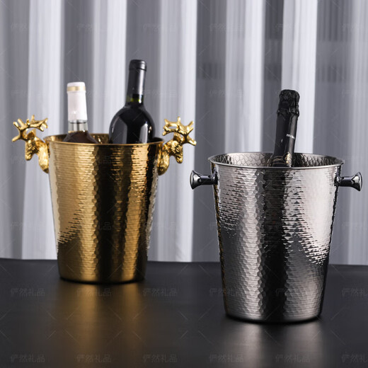 RSRDDY European style antler champagne bucket home wine ice bucket commercial restaurant bar thickened metal ice bucket 5L golden antler scale style