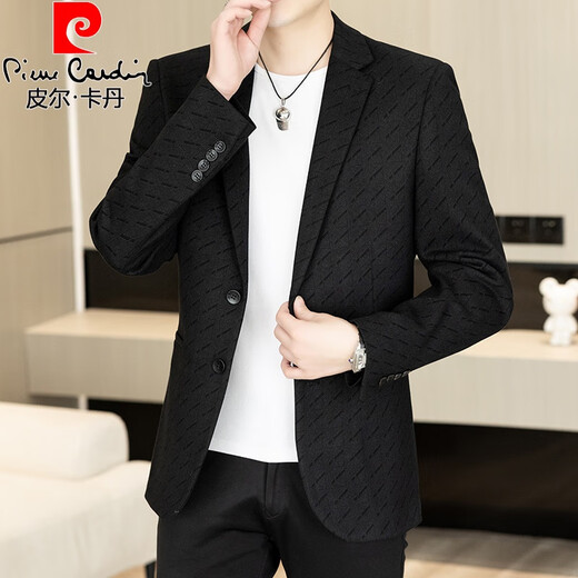 皮尔卡丹（pierre cardin）春秋季休闲西服男士感印花小西装2025新款外套青年单西上衣服 灰色 M 90-110斤内