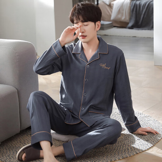 
Catman (MiiOW) pajamas for men spring and autumn pure cotton long sleeve men autumn thin middle-aged dad men autumn and winter home clothing brand high-end 3882 L (170 size) recommended to wear weight 120-140