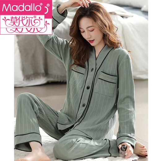 Pajama modal Pajamas Primavera y otoño Autumn Autumn Algodón puro Ropa para el hogar de manga larga Cárdigan delgado de algodón del algodón delgada más el traje de gran tamaño T9273 M White XL (170)