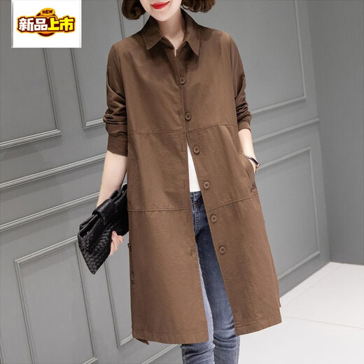 Chujing windbreaker jacket for women 2025 spring new outer wear foreign style age-reducing mother's clothing large size loose slimming top brown elastic cuffs XL 90-115