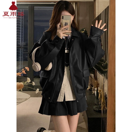 
Xia Yuyao Korean leather jacket for women 2025 Spring and Autumn New Short Jacket for Women Slimming Baseball Jacket Fashionable and versatile Coffee XL 110-120Jin [Jin equals 0.5 kg]