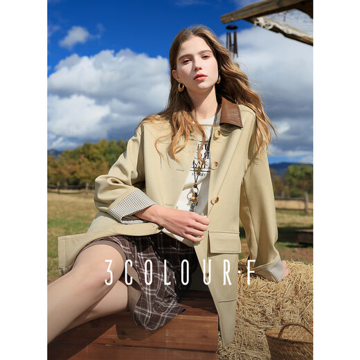 Sancai 2025 new autumn style lapel long-sleeved windbreaker single-breasted loose mid-length coat casual temperament F