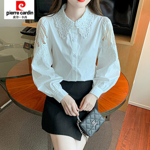
Piercadian embroidered cotton shirt for women 2025 autumn new fashion embroidered white shirt loose versatile long-sleeved top CY9227 Black S [Suggested 75-95Jin [Jin equals 0.5 kg]]