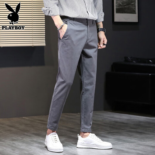 Playboy (Playboy) Casual Hosen Herren kleine Hosen 2025 Frühling neuer Trend Baumwolle schlanke Füße Hosen Männer 1502 Schwarz [Kronenhose] 30 [116-120jin [Jin gleich 0,5 kg]]