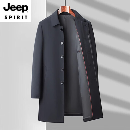 Jeep Spirit Neuer Stil mittleren Alters mittleren Alters und älterer Windbreaker Herren Spring und Herbst Daddy Mid-Länge Jacke Casual Plus Size Herren Großvater Mantel Marine Blue (1936* Kragen) M 170