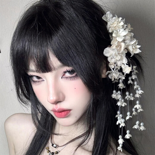 CLCEY铃兰花头饰花朵流苏发夹女森系新娘结婚发饰婚纱盘发配饰 紫色