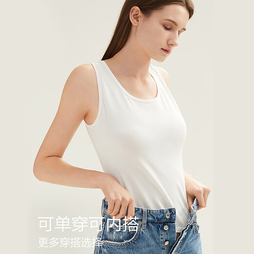 浪莎吊带小背心女纯棉夏内搭打底修身无袖外穿夏天薄款透气汗衫 白色*2 L 建议95-110斤
