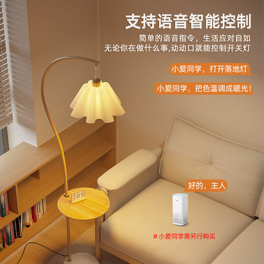 XMSJ创意置物架一体书房卧室氛围钓鱼灯 原木奶油风沙发角客厅落地灯 1全光谱原木小雏菊带盘10W