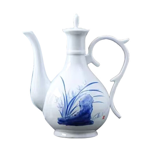 Guoyue Jingdezhen bone china blue and white wine set household ceramic white wine cup with ceramic tray flask gift box blue and white orchid wine set gift box