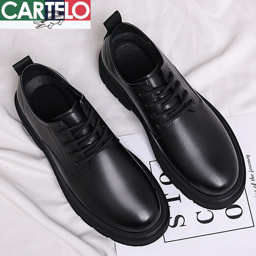 CARTELO crocodile casual leather shoes men's genuine leather 2025 new spring and autumn British style business formal wear big head suit wedding shoes men black four seasons 40