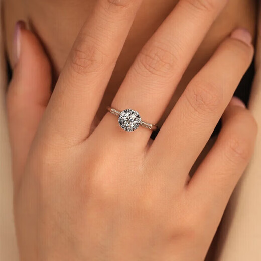 AVHE white 18K gold platinum cultivated diamond wedding ring 1 carat large diamond ring for women Luxuriously set bouquet of artificial diamonds Platinum heart claw bouquet - D color 20 points cultivated 18K gold diamond ring