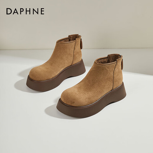 DAPHNE Bottes de neige Daphné chaussures chaudes en coton pour femme hiver nouvelles bottes courtes rétro Maillard à semelles épaisses bottes extérieures couleur caramel velours hauteur du talon 5,5 cm 37 (235 mm) taille standard