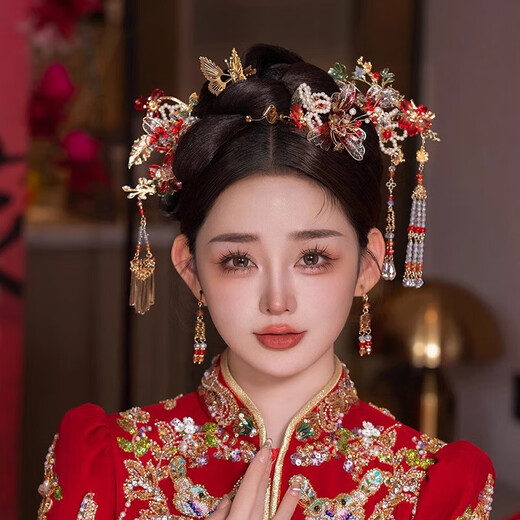 Dijing Brautkopfschmuck Chinesisch XiUhe Kleidung Kopfschmuck Fengguan Altes Kostüm Hanfu Haarzubehör Cheongsam Hochzeitskleid Hochzeit Accessoires [auslösen