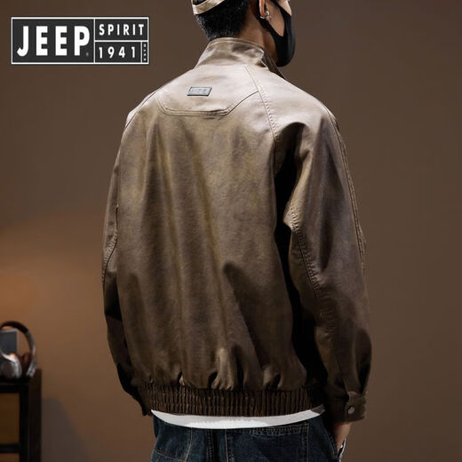 JEEP SPIRIT Jeep Leather Jacket Men's Maillard Retro Motorcycle Style Leather Jacket Men's 2025 Spring and Autumn New Pilot Jacket Brown Style Regular 2XL Suitable for Weight 160-180Jin Jin is equal to 0.5 kg
