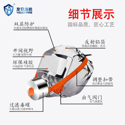 Youan fire mask TZL30 national standard 3C certified fire protection, anti-virus, smoke-proof, fire-proof hotel, hotel, school, factory warehouse, high-rise household fire emergency escape mask, filter-type self-rescue respirator, five boxes, Youan brand TZL30 (classic style) new date