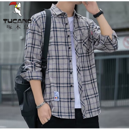 Specht (Tucano) Hemd Herren 2025 Plaid Casual Frühling und Herbst Langarmed Hemd Top Retro Loose Summer Vielseitige Jacke K12108 Weiß 145-160jin [Jin gleich 0,5 kg] 2xl