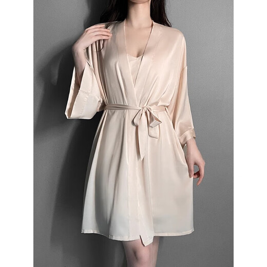 PAGKAVIO国际一线品牌真丝睡衣女100%桑蚕丝春季长袖薄款春季女家居服睡裙 豆沙粉套装 带胸垫（礼盒包装） M 【建议80-100斤】
