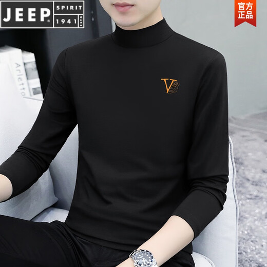JEEP SPIRIT男士长袖T恤印花半高领男装打底衫弹力修身休闲男式T恤上衣内搭 C6187碳灰 M