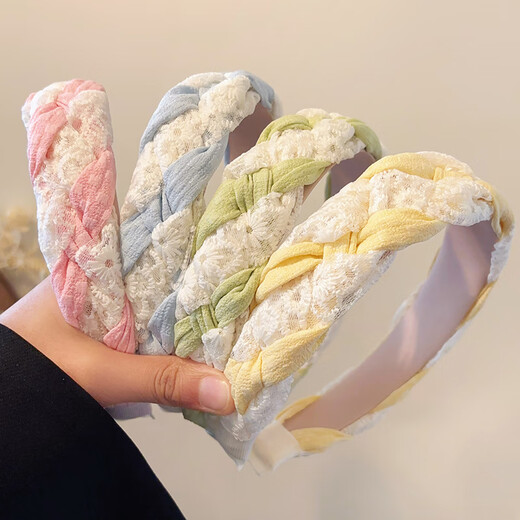 XPEL children's hairband girls non-stretching wide-brimmed hair bundle 2025 new anti-slip headband women's headband hairpin female lace twist hairband - grass green 1 pack