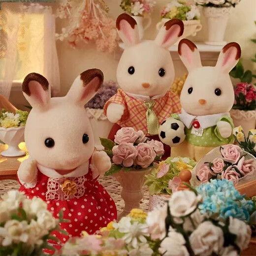 Sylvanian families Japanese version of chocolate rabbit family Playing house girl toy doll set Birthday gifts for children