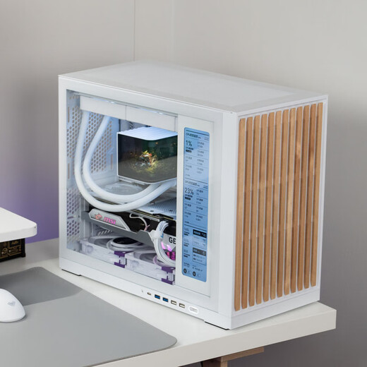 闪鳞G600机箱便携式实木MATX侧透TYPEC副屏360水冷主机箱 闪鳞G600白色副屏版实木