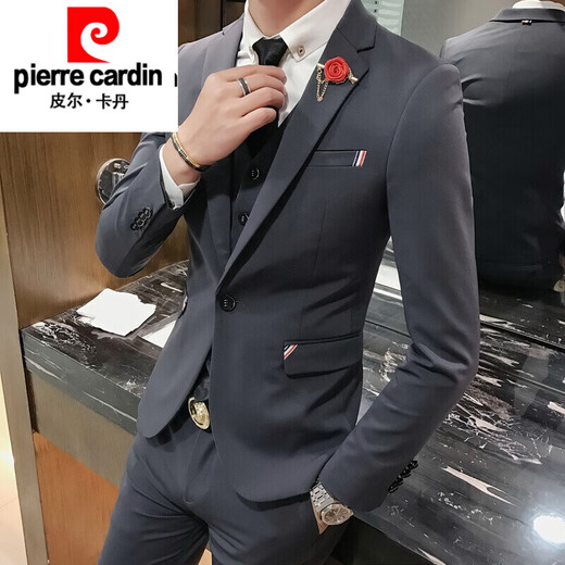 Pierre Cardin Men's Suit Suit Men's Slim Handsome Casual Small Suit Three-piece Trendy Korean Style Black Two-piece Suit (Suit + Pants) M