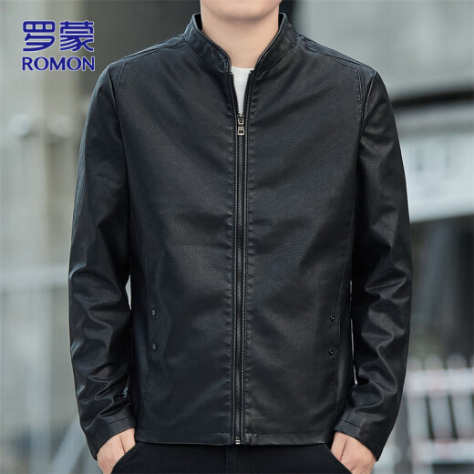罗蒙（ROMON）夹克皮衣男士春季外套男休闲百搭机车男装上衣 黑色 XL 