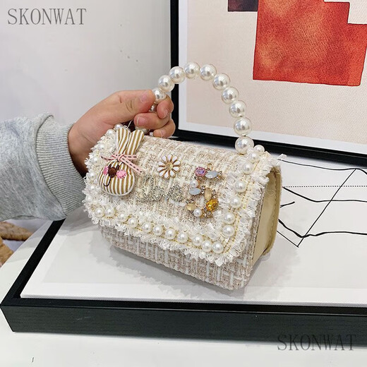 SKONWAT new style princess handbag Internet celebrity little girl mini versatile crossbody bag children's small fragrance bag 9756 rabbit khaki color
