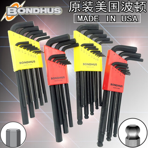 Bondhus importierte US-amerikanische und englische Ball Kopf Hexagon Schraubenschlüssel Set Flat Hex Sechseck Schlüsselschraubendreher 12137 Flachkopf 0,05-3/8'13 Stück Set Set
