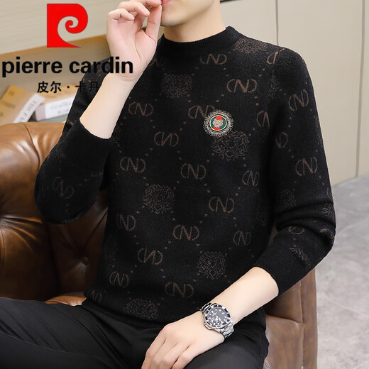 皮尔卡丹（pierre cardin）圆领保暖长袖男士毛衣高品质烫钻套头时尚打底衫休闲个性上衣 咖啡色6010 L 穿115-130