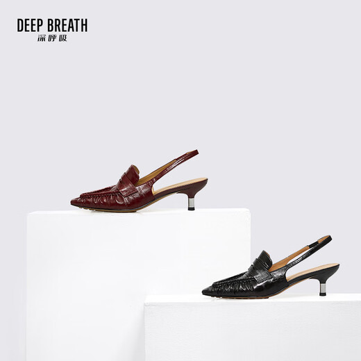 DEEP BREATH Deep Breath Women's Shoes Old Qianfeng Eel Leather Commuter Single Shoes Thin Heel Empty Shoes Women's AX11151 Black 38