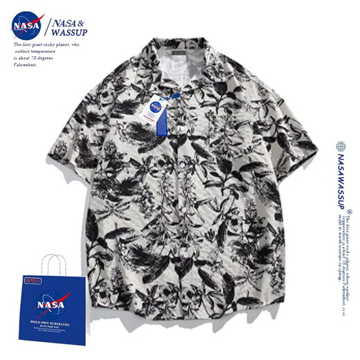 NASA WASSUP Offizielle Trendy Brand Joint Shirt Herren Spring- und Sommer American Mojito Serie Blumenhemd Herren Hawaiian Style Kurzärmeler Koh Samui White 6627 m (Empfohlen 110-130jin [Jin gleich 0,5 kg]))
