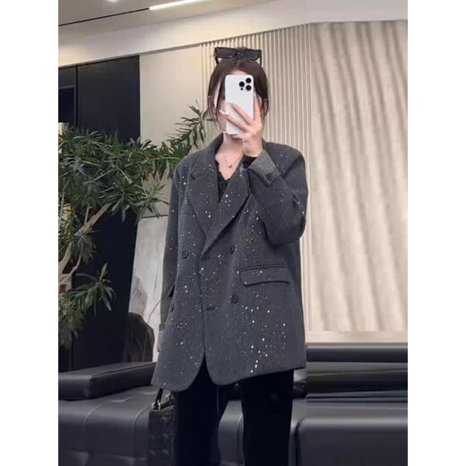 NYIG Xiaoxiang Feng Shining Diamond Suit and Cotton Women's 2024 Winter Clothes New Korean Style Mid-Length Thickened Jacket Gray M