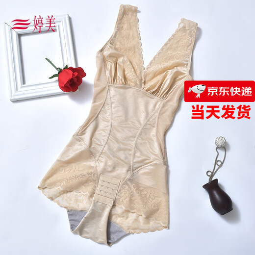 婷美 GRACEWELL婷美塑身内衣女夏季收腹束腰塑形紧身无痕产后体雕后脱开裆开档带 肤色(平角后脱款) 3XL(建议156175斤) 均码
