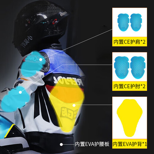 Duhan (DUHAN) vs02 motorcycle riding suit men's four-season PU leather racing suit off-road motorcycle leather jacket waterproof and anti-fall jacket blue L